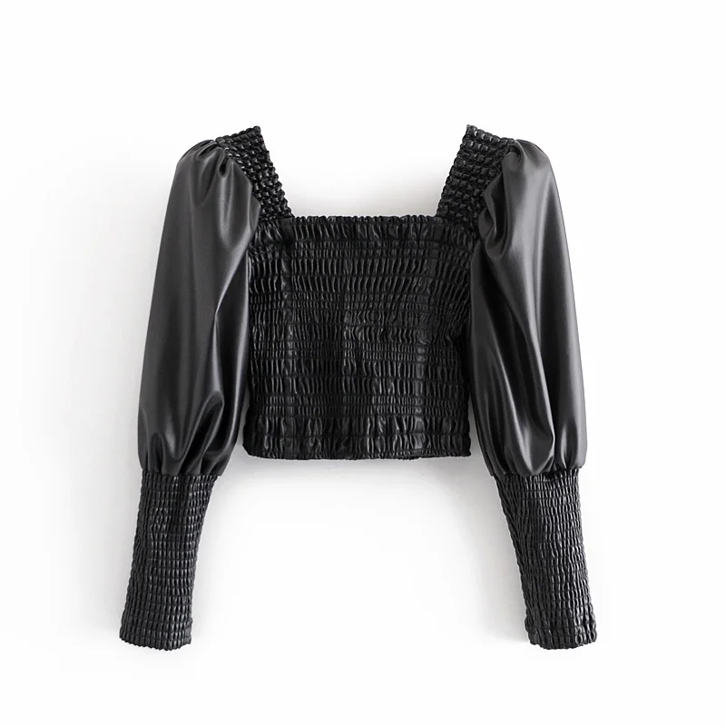 PUWD Casual Woman Black Leather Stretchy Short Blouse 2021 Spring Fashion Ladies Puff Sleeve Tops Female Elegant Cropped Top
PUWD Casual Woman Black Leather Stretchy Short Blouse 2021 Spring Fashion Ladies Puff Sleeve Tops Female Elegant Cropped Top