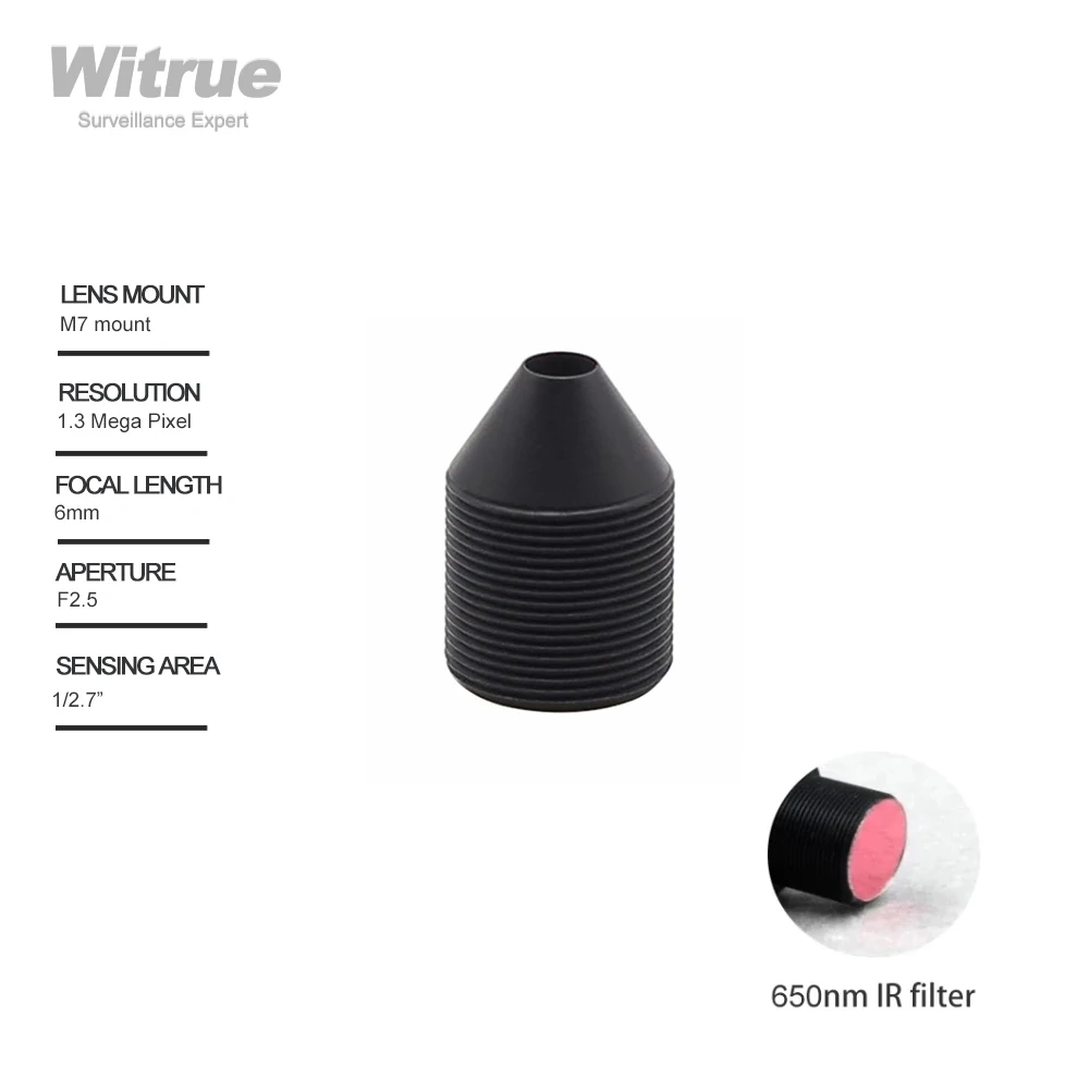 

Witrue Pinhole Lens M7 X P0.35 Mount 1.3 Megapixel 6mm 1/2.7" F2.5 with 650nm IR Filter for Mini Camera CCTV Security Cameras