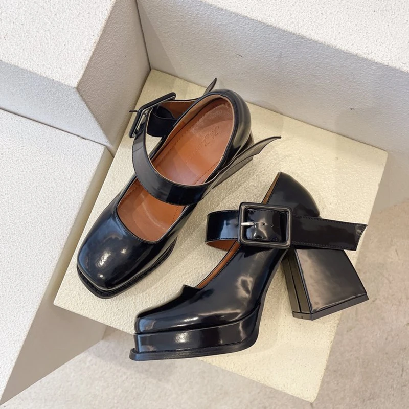 Patent Leather Big Buckle Woman Mary Jane Shoes Platform Black Lace Square Toe Chunky High Heel Single Ankle Strap Party Lolita
Patent Leather Big Buckle Woman Mary Jane Shoes Platform Black Lace Square Toe Chunky High Heel Single Ankle Strap Party Lolita