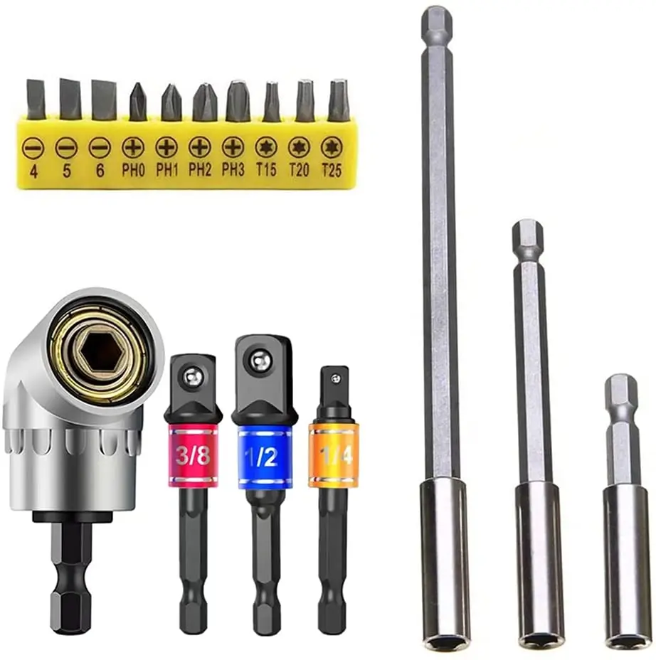 MXiiXM Flexible Drill Bit Extension and Right Angle Drill Attachment Kit, Impact Grade Sockets Adapter Driver Extension Set
MXiiXM Flexible Drill Bit Extension and Right Angle Drill Attachment Kit, Impact Grade Sockets Adapter Driver Extension Set