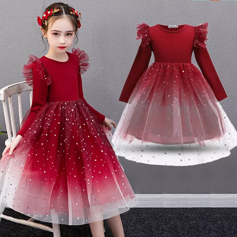 Girls Winter Dresses For Kids Long Sleeve Sequin Mesh Tulle Tutu Clothes Children Christmas Elegant Wedding Party Red Costume 
Girls Winter Dresses For Kids Long Sleeve Sequin Mesh Tulle Tutu Clothes Children Christmas Elegant Wedding Party Red Costume
