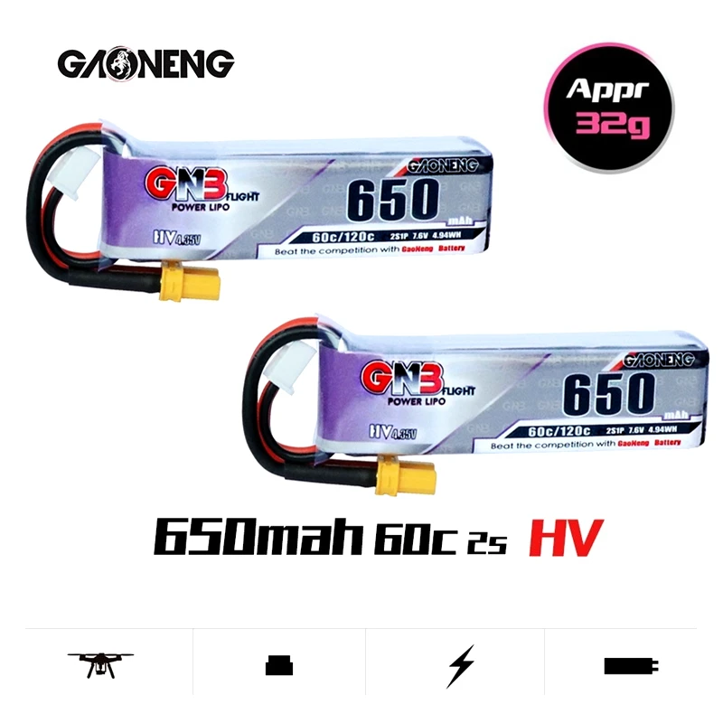 2PCS/Set Gaoneng GNB 2S 650mAh 60C/120C HV Lipo Battery XT30 Plug For Emax Tinyhawk Kingkong LDARC TINY Whoop BetaFPV Drone
2PCS/Set Gaoneng GNB 2S 650mAh 60C/120C HV Lipo Battery XT30 Plug For Emax Tinyhawk Kingkong LDARC TINY Whoop BetaFPV Drone