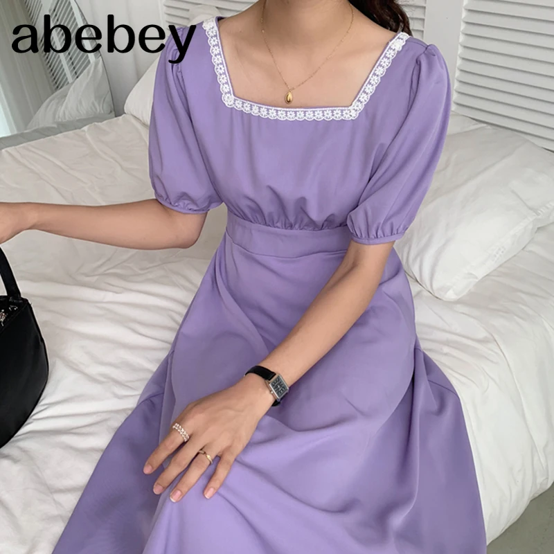 New Summer Women Retro All-match square collar puff sleeve Dress lace lace up waist slim Dress 2021
New Summer Women Retro All-match square collar puff sleeve Dress lace lace up waist slim Dress 2021