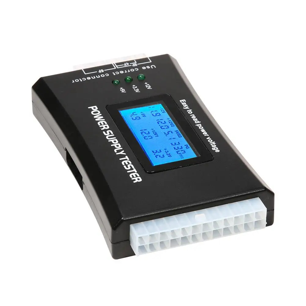 

Quick Test Digital LCD Power Bank Supply Tester Computer 20/24 Pin Power Supply Tester Support 4/8/24/ATX 20 Pin Interface