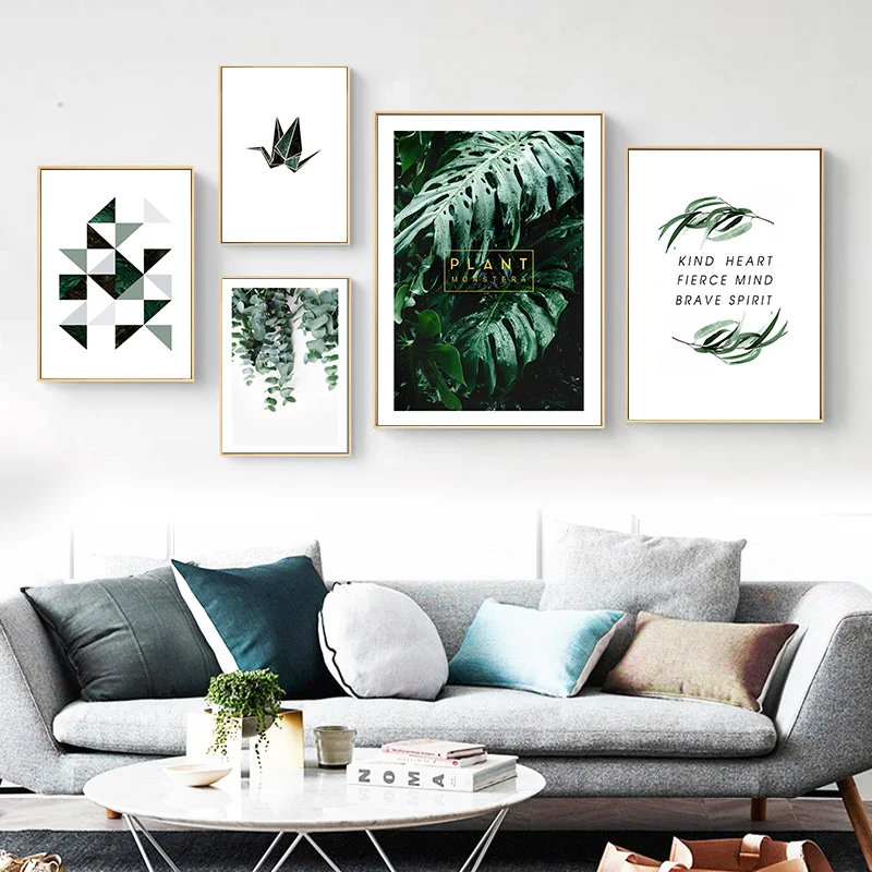 

Scandinavian Style Green Tropical Leaves Wall Art Canvas Painting Plants Nordic Posters and Prints Wall Pictures For Living Room