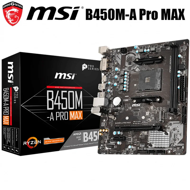 Материнская плата MSI B450M-A PRO MAX разъем AM4 DDR4 AMD Ryzen 32 ГБ B450 для настольных ПК