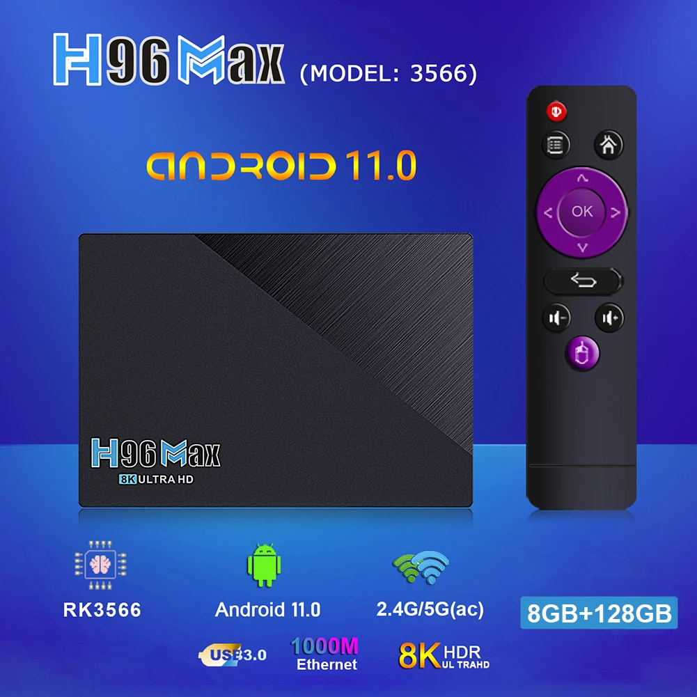 H96 Max RK3566 Smart TV BOX Android 11 2.4G 5G 8GB RAM 128GB ROM Wifi H96max 8K TV Box Android 11.0 Google 4K Media Player
H96 Max RK3566 Smart TV BOX Android 11 2.4G 5G 8GB RAM 128GB ROM Wifi H96max 8K TV Box Android 11.0 Google 4K Media Player