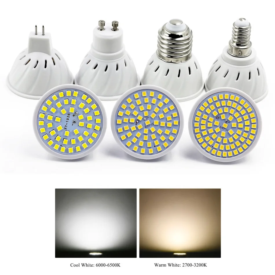 

10Pcs/Lot LED Bulb MR16 GU10 E27 E14 LED Lamp AC220V 240V 2835 SMD 48 60 80 LED Spotlight Indoor Lightint