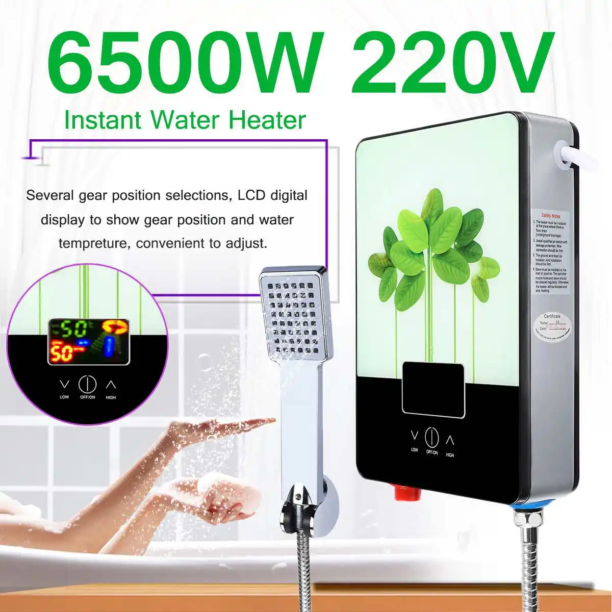 6500W 220V Electric Hot Water Heater Tankless Instant Boiler Bathroom Shower Set Thermostat Safe Intelligent Automatically
6500W 220V Electric Hot Water Heater Tankless Instant Boiler Bathroom Shower Set Thermostat Safe Intelligent Automatically