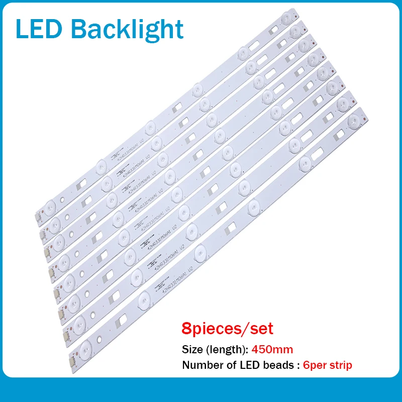 

New Kit 8 PCS 6LED 450mm LED strip For LG L42F3700A B42E650 D42A710 L42F1600E Lamp 42HR331M06A1 V2, 4C-LB4206-HQ2/HQ1