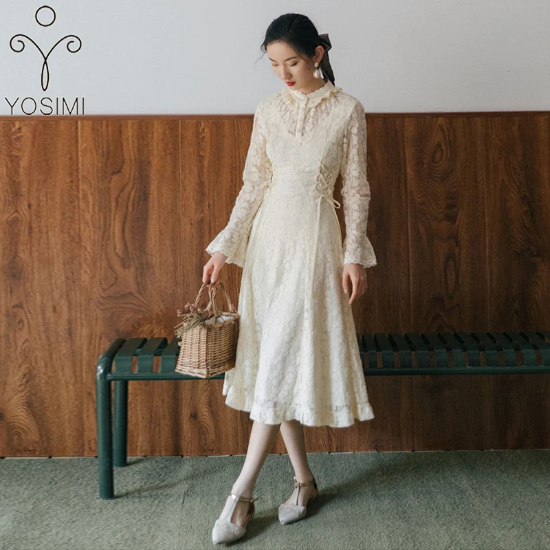 YOSIMI Long Women Dress Elegant 2021 Vintage Beige Lace Stand Collar Butterfly Sleeve Evening Party Long Sleeve Bandage Dresses
YOSIMI Long Women Dress Elegant 2021 Vintage Beige Lace Stand Collar Butterfly Sleeve Evening Party Long Sleeve Bandage Dresses