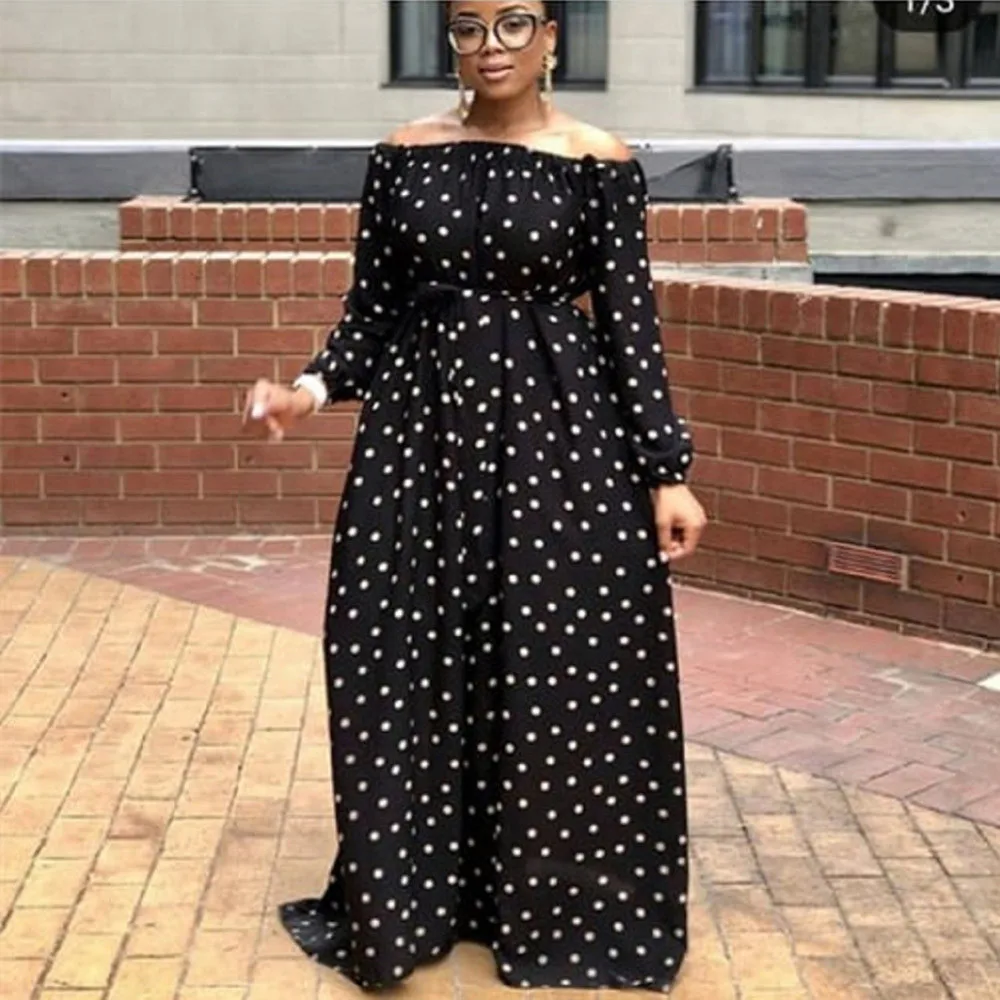 2021 Africans Fashion Womens Dress New Autumn Winter Dots One Word Collar High Waist Long Sleeve Casual Design Women Dress
2021 Africans Fashion Womens Dress New Autumn Winter Dots One Word Collar High Waist Long Sleeve Casual Design Women Dress