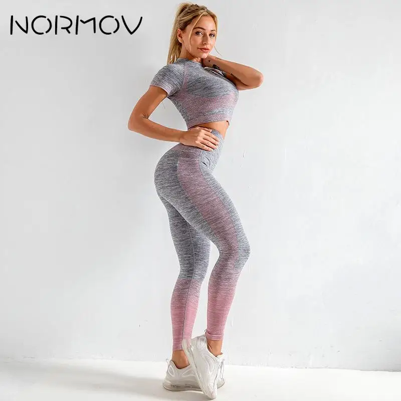 NORMOV Seamless Yoga Set Quick Dry Short Sleeve Crop Top High Waist Leggings Sports Suit Running Gym Set for Women
NORMOV Seamless Yoga Set Quick Dry Short Sleeve Crop Top High Waist Leggings Sports Suit Running Gym Set for Women