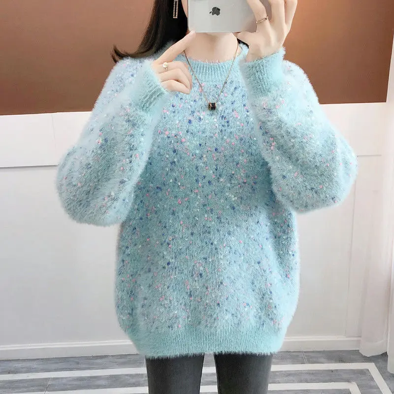 Plus Velvet/No Velvet Imitation Mink Velvet Sweater Women Autumn Winter 2021New Loose Bottoming Shirt Thick Female Pullover L853
Plus Velvet/No Velvet Imitation Mink Velvet Sweater Women Autumn Winter 2021New Loose Bottoming Shirt Thick Female Pullover L853