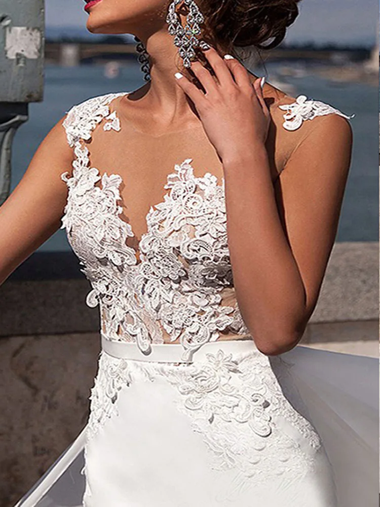 New Wedding Dress Stretch Ffabric Skin Tone Mesh Sleeveless Round Neck Design Slim Bridal Dress Size Custom Robe DeMarie
New Wedding Dress Stretch Ffabric Skin Tone Mesh Sleeveless Round Neck Design Slim Bridal Dress Size Custom Robe DeMarie