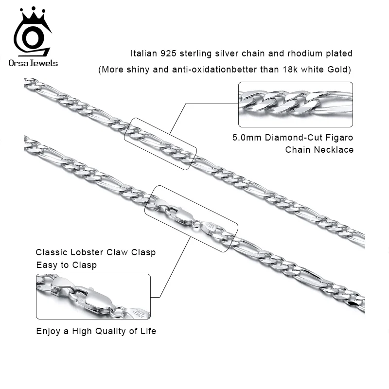 ORSA JEWELS Модные мужские и женские Фигаро цепи ожерелье 5 мм бриллиантовой огранки