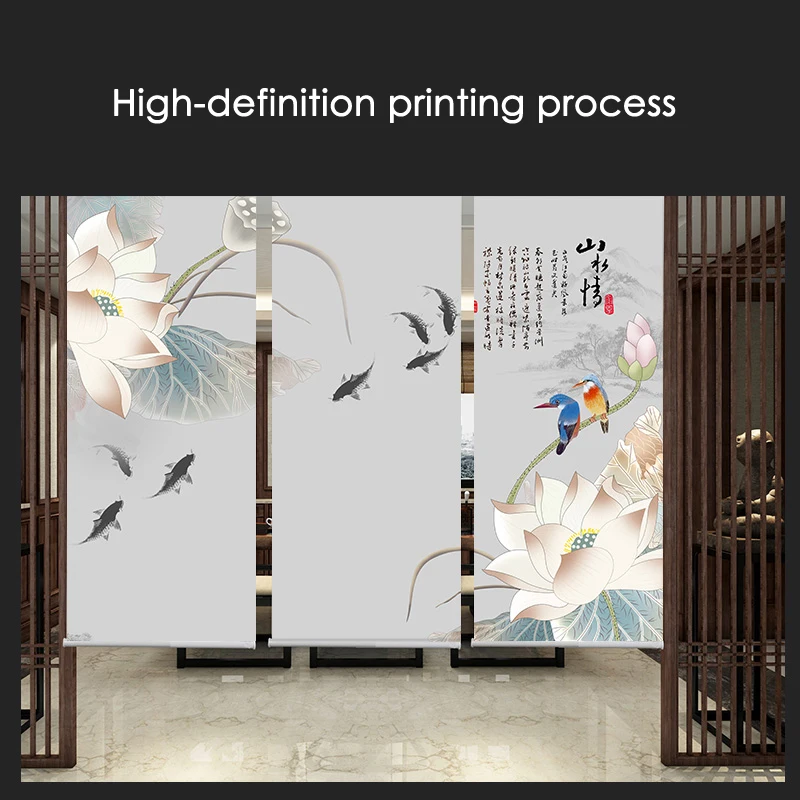 Китайские жалюзи в классическом стиле с рисунком цветов лотоса птиц