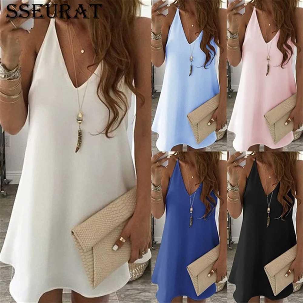 Women Sling Dress Casual Solid Spaghetti Short Dress Sleeveless Dress Sexy Ladies Vestido
Women Sling Dress Casual Solid Spaghetti Short Dress Sleeveless Dress Sexy Ladies Vestido