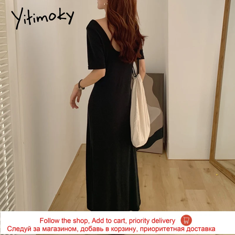 Yitimoky Vintage Woman Dress Square Collar Backless Short Sleeve 2021 Summer Fashion Korean New Simple Black Slim Long Dresses
Yitimoky Vintage Woman Dress Square Collar Backless Short Sleeve 2021 Summer Fashion Korean New Simple Black Slim Long Dresses