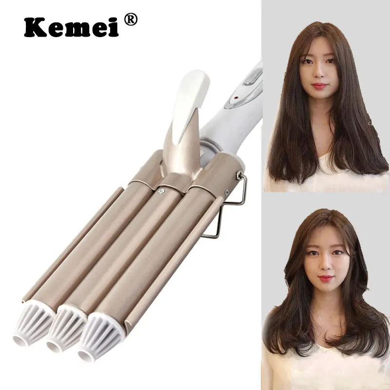 

Щипцы для завивки волос Kemei, профессиональные, керамические, тройной стайлер, инструменты для укладки, 110-220 В, электрическая плойка