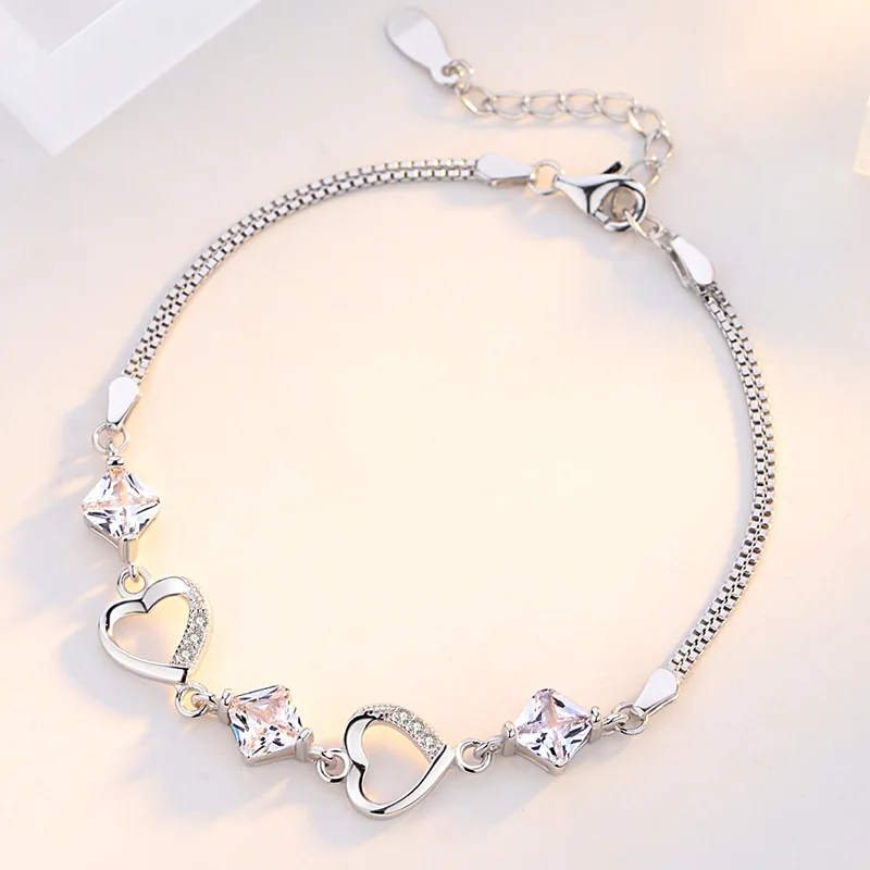 S925 Sterling Silver Double Heart Bracelet Female Japanese and Korean Fashion Bracelet Simple Niche Design Net Red Jewelry Gift 
S925 Sterling Silver Double Heart Bracelet Female Japanese and Korean Fashion Bracelet Simple Niche Design Net Red Jewelry Gift