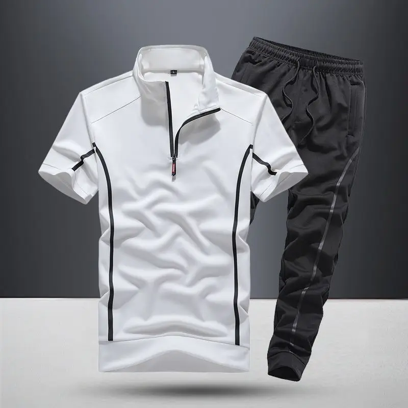 Top T-shirt Short sleeve suit men's summer thin stand collar sportswear two piece suit new leisure business T-shirt fashion 
Top T-shirt Short sleeve suit men's summer thin stand collar sportswear two piece suit new leisure business T-shirt fashion