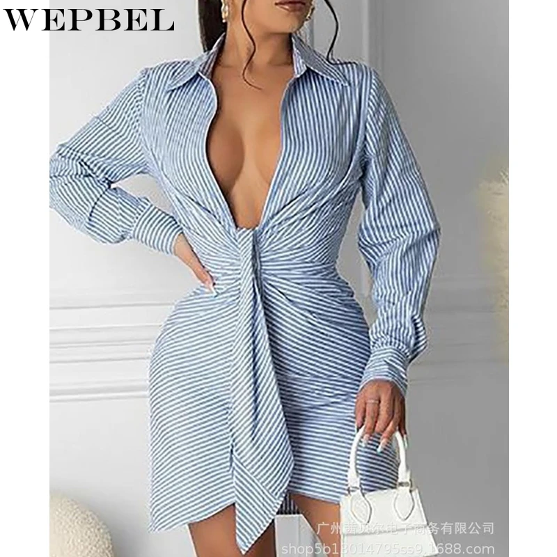 WEPBEL Long Sleeve V-neck Shirt Dress Women's Striped Print Lace-up Dress Autumn Turn-down Collar High Waist Irregular Dress
WEPBEL Long Sleeve V-neck Shirt Dress Women's Striped Print Lace-up Dress Autumn Turn-down Collar High Waist Irregular Dress