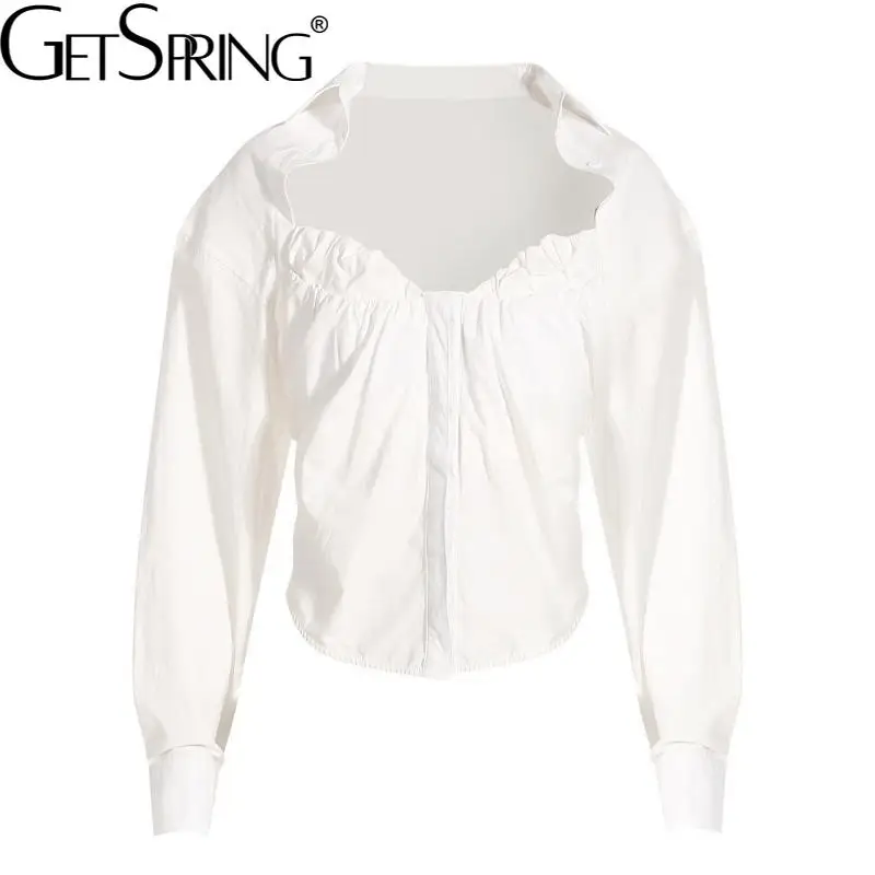 GetSpring Women Blouse Temperament Square Collar Full Sleeve Shirring Cotton White Shirt Irregular Female Tops 2022 Spring New
GetSpring Women Blouse Temperament Square Collar Full Sleeve Shirring Cotton White Shirt Irregular Female Tops 2022 Spring New