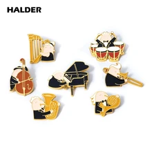 HALDER Musical Instruments Enamel Pin Piano French Horn Harp Tube Timpani Brooch Hobby Music Badges Jewelry Gifts For Student
