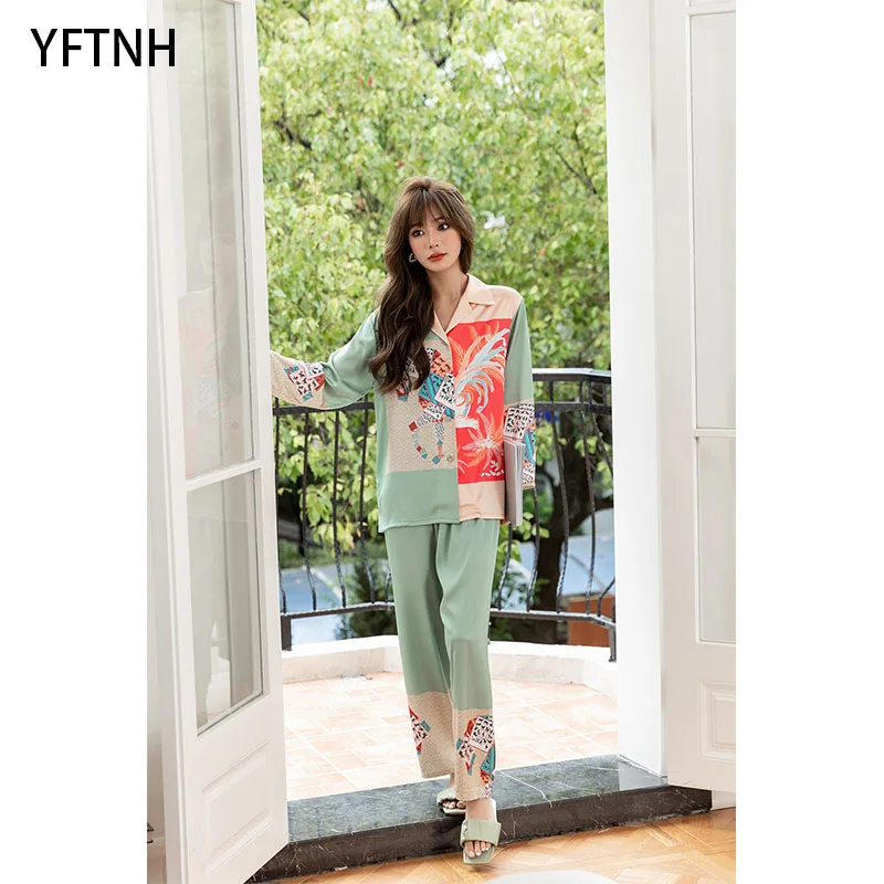 YFTNH Pajamas Sets for Women Soft Silk Sleepwear Outfits Colorblock Printing Breathable Long Sleeve Night Shirts Homewear Suit
YFTNH Pajamas Sets for Women Soft Silk Sleepwear Outfits Colorblock Printing Breathable Long Sleeve Night Shirts Homewear Suit