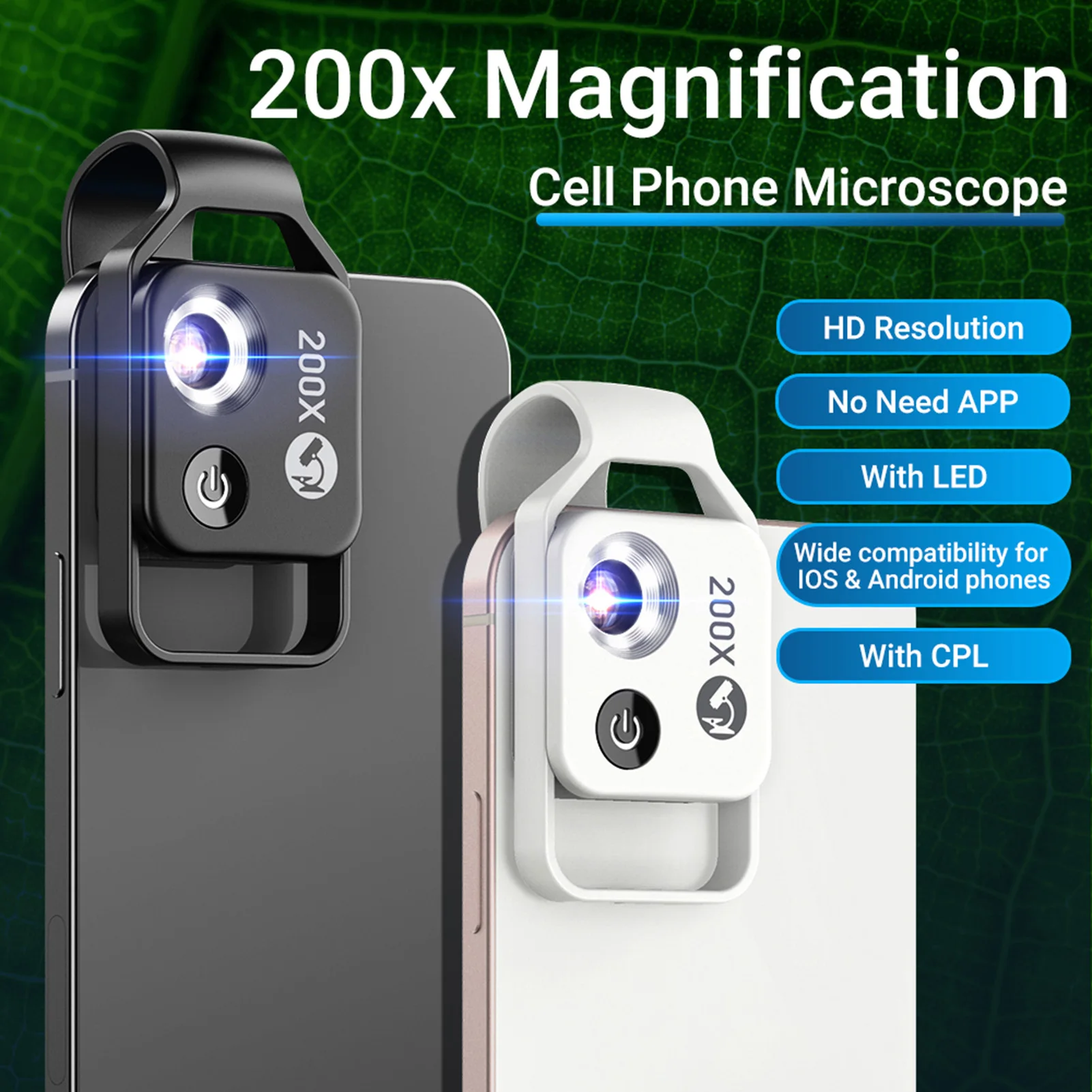Pocket Microscope 200X Micro Lens Attachment For Smartphone Camera Mini Digital Microscope With LED Light Microscope And Clip
Pocket Microscope 200X Micro Lens Attachment For Smartphone Camera Mini Digital Microscope With LED Light Microscope And Clip