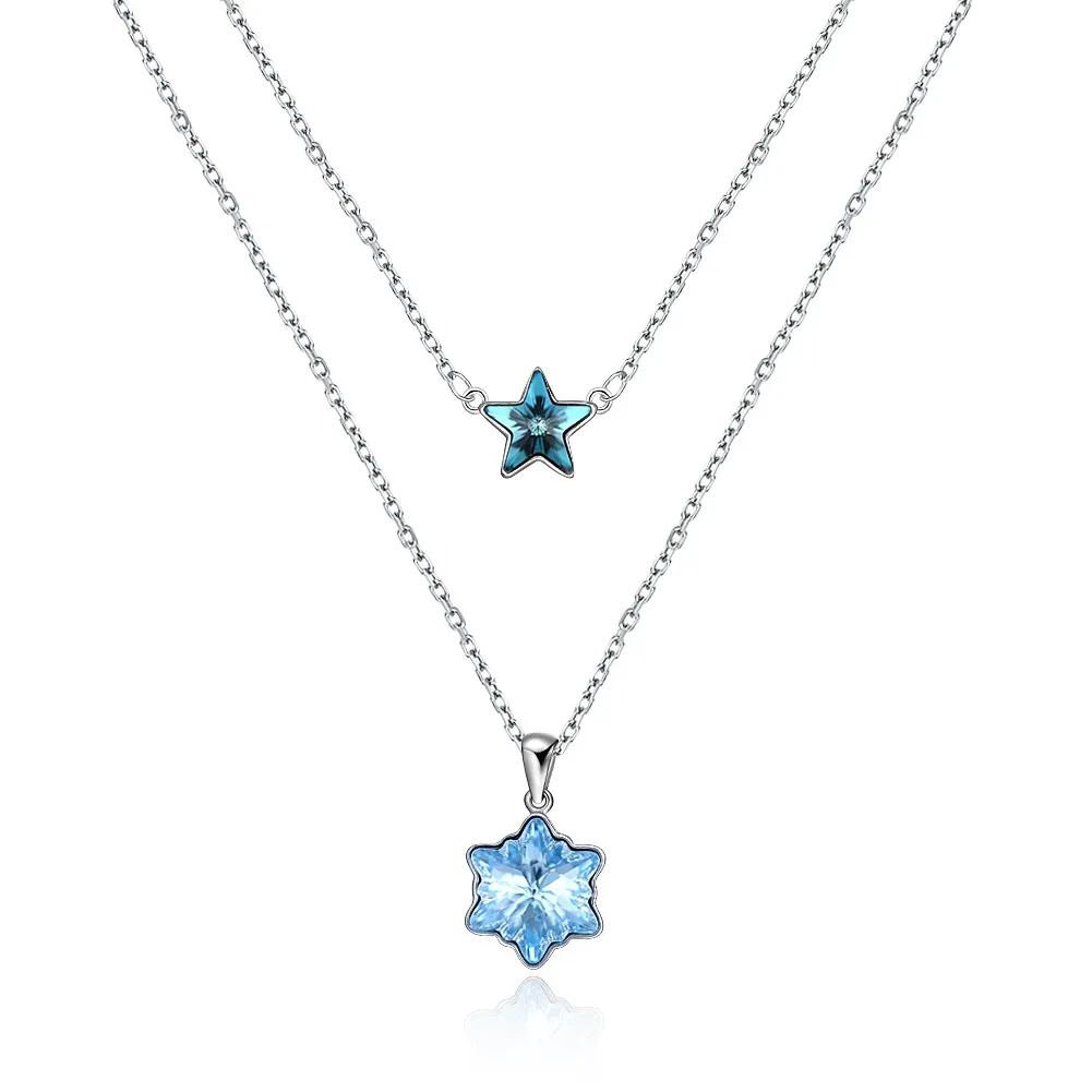 Stylish sterling silver Crystal Stars and snowflakes are stacked with sterling silver necklaces
Stylish sterling silver Crystal Stars and snowflakes are stacked with sterling silver necklaces