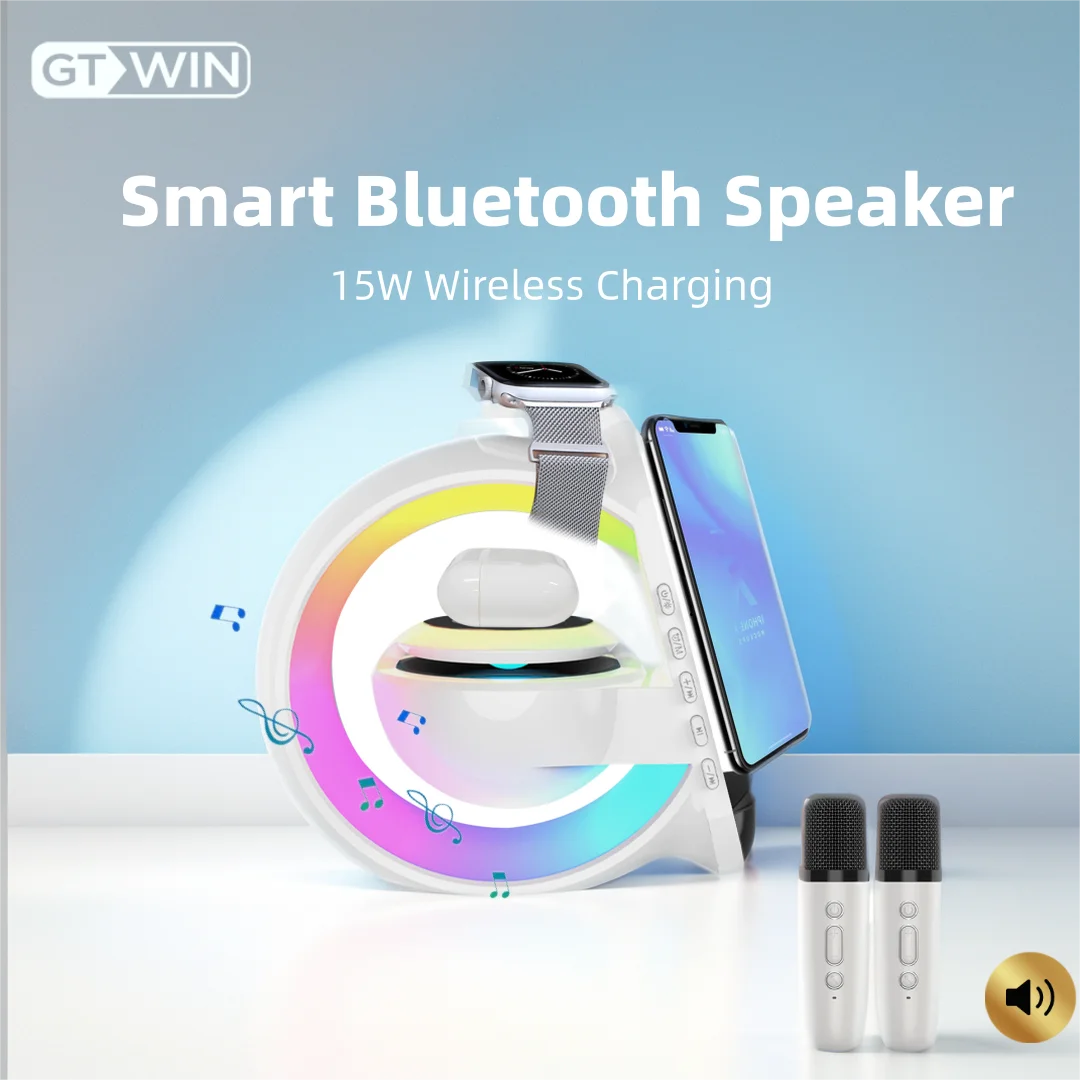 

LED Smart Bluetooth Speaker 15W Wireless Charging Atmosphere Table Lamp Bedside Night Light Sunrise Alarm Clock Wake Up Light