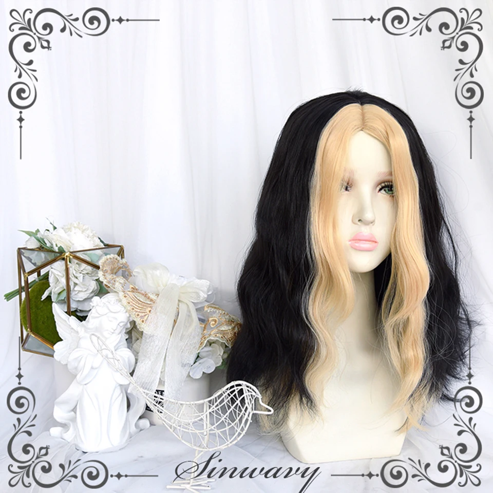 

Long Wavy Blonde double spell Black double spell Synthetic Wig Ombre Blonde Women CosPlay Lolita Natural Heat Resistan