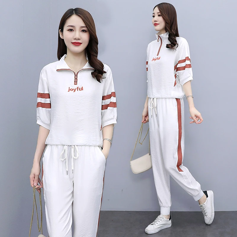Summer Sports Suit Womens 2022 New Zipper Stand-up Collar Mid-sleeve Two Piece Sets Loose Multicolor
Summer Sports Suit Womens 2022 New Zipper Stand-up Collar Mid-sleeve Two Piece Sets Loose Multicolor