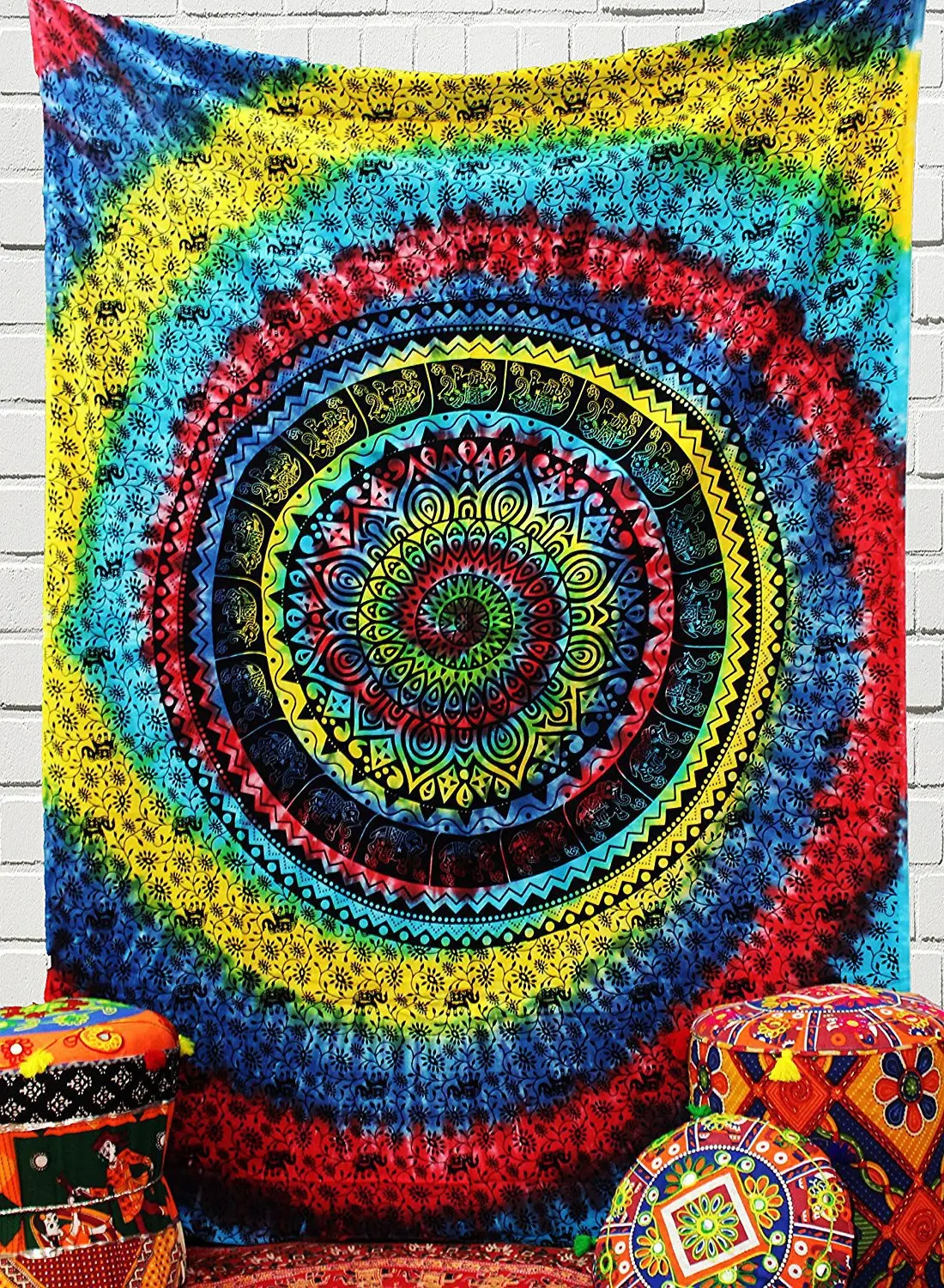 

Bohemian Colorful Vortex Mandala Tapestry Wall Hanging Hippie Boho Elephant Room Decor Aesthetic Wall Blanket Beach Towel Shawl