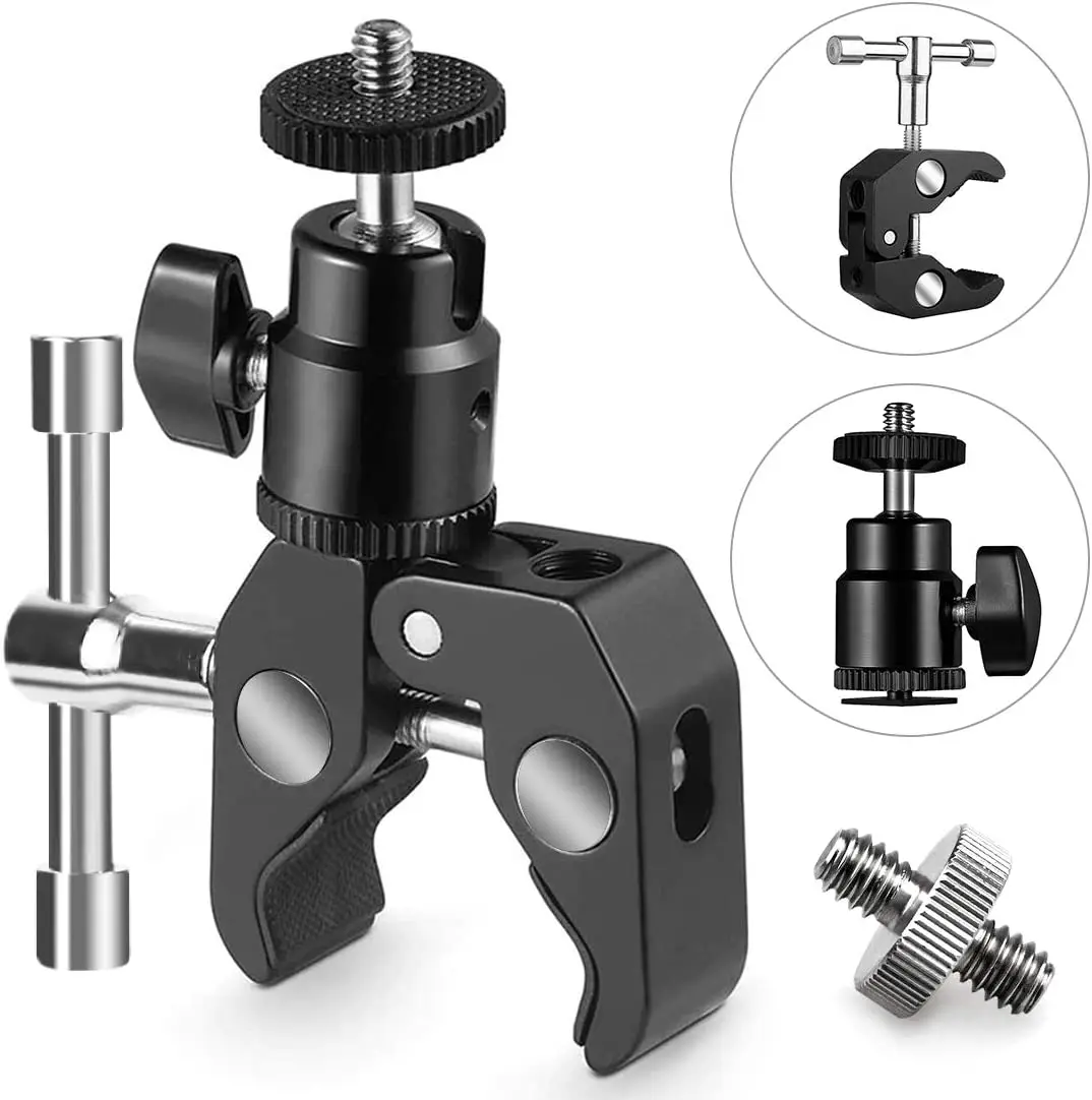 Metal Camera Super Clamp Ball Head Clamp Magic Arm With 1/4'' Screw Hole for Mount Adapter Flash Light Mic Monitor Camera
Metal Camera Super Clamp Ball Head Clamp Magic Arm With 1/4'' Screw Hole for Mount Adapter Flash Light Mic Monitor Camera