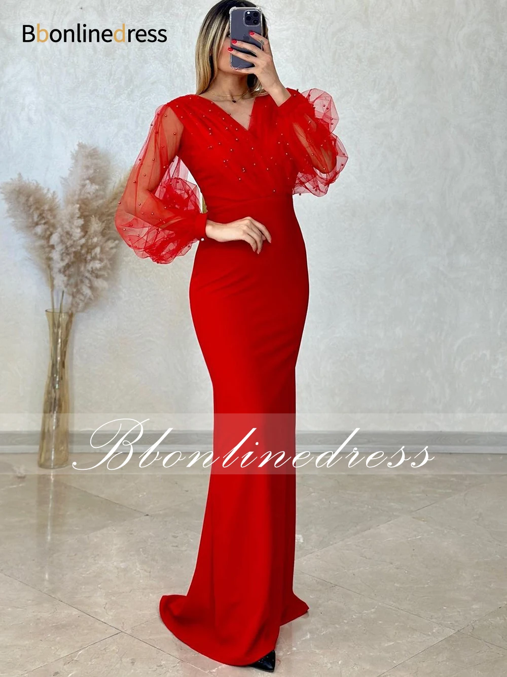 Bbonlinedress Red Mermaid Evening Dress Transparent Lantern Sleeves Long Prom Dresses 2023 Beading Bobycon Party Gown Vestidos
Bbonlinedress Red Mermaid Evening Dress Transparent Lantern Sleeves Long Prom Dresses 2023 Beading Bobycon Party Gown Vestidos
