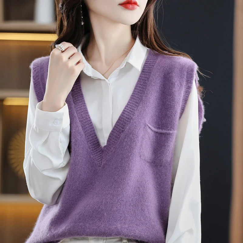 New 22 Knitted 100% Wool Cashmere Vest Loose High-grade Solid Color Ladies Sleeveless Sweater Solid Color V-Neck Pullover Wome
New 22 Knitted 100% Wool Cashmere Vest Loose High-grade Solid Color Ladies Sleeveless Sweater Solid Color V-Neck Pullover Wome