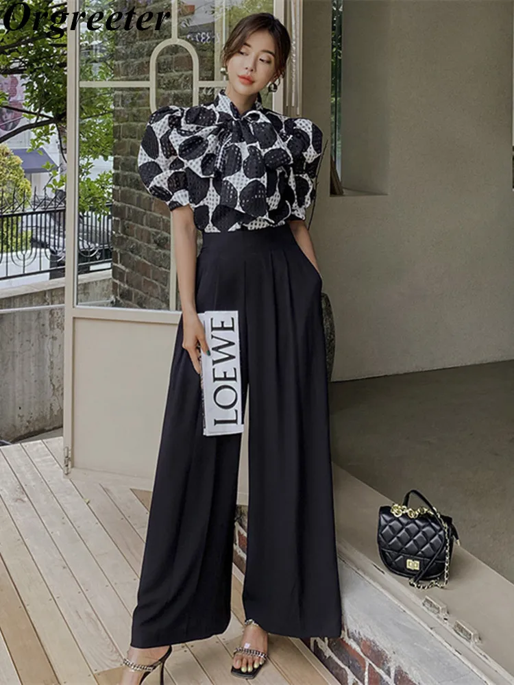 Elegant Office Lady Trouser Suits Female Summer Dot Print Short Blouse Shirt+Wide leg Pants Sets Casual 2 Piece Set Women
Elegant Office Lady Trouser Suits Female Summer Dot Print Short Blouse Shirt+Wide leg Pants Sets Casual 2 Piece Set Women
