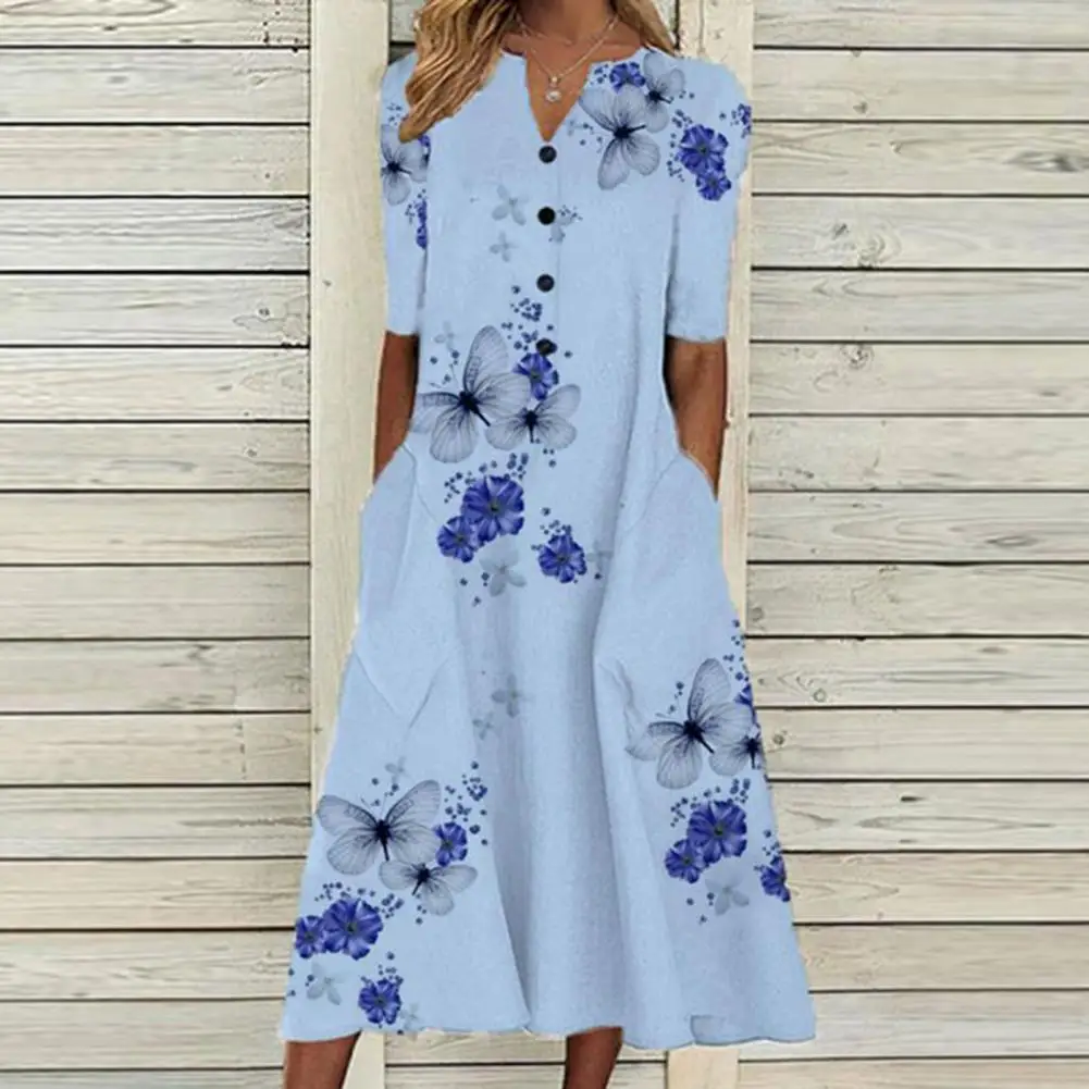 Women Decorative Dress Pocket Design Elegant Fine Workmanship Polyester Eye-catching V Neck Printed Party Dress for Summer
Women Decorative Dress Pocket Design Elegant Fine Workmanship Polyester Eye-catching V Neck Printed Party Dress for Summer