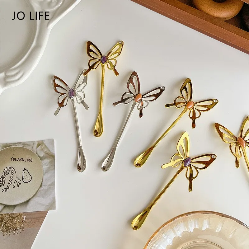 

JO LIFE Vintage Hollowed Butterfly Tableware Coffee Spoon Retro Golden Stirring Tea Spoons Scoop Table Decoration Accessories
