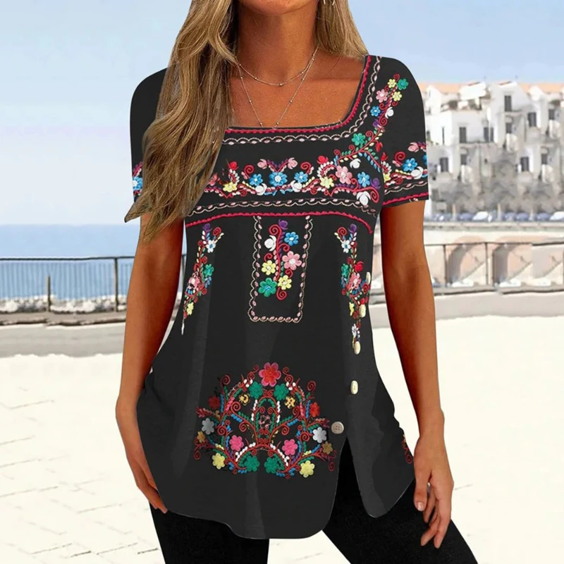 Vintage Top Women's Fashion Clothing Summer T-Shirt Casual Short Sleeve Button Printed Shirts Female
Vintage Top Women's Fashion Clothing Summer T-Shirt Casual Short Sleeve Button Printed Shirts Female