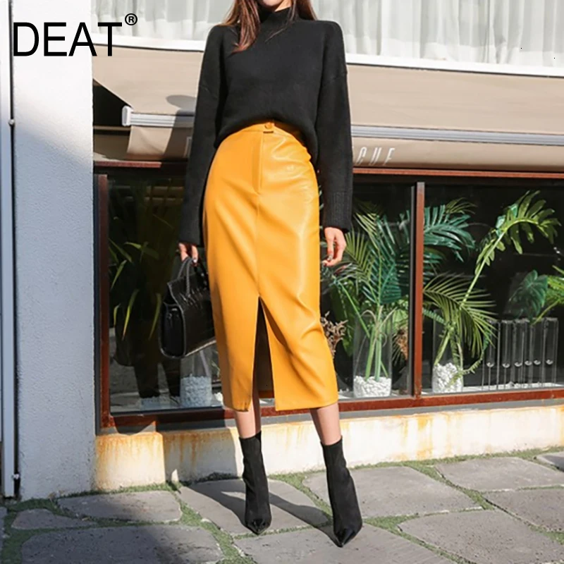 DEAT 2022 Fast Delivery New Fashion Korean Female PU Leather High Quality Mid-calf Length Spit Sexy High Waist Skirt AY095
DEAT 2022 Fast Delivery New Fashion Korean Female PU Leather High Quality Mid-calf Length Spit Sexy High Waist Skirt AY095