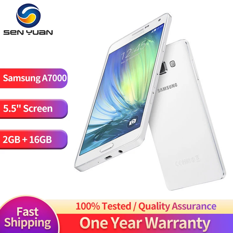 

Original Samsung Galaxy A7 Duos A7000 4G Mobile Phone Dual SIM Card 5.5'' 2GB RAM 16GB ROM 13MP+5MP Octa Core Android CellPhone