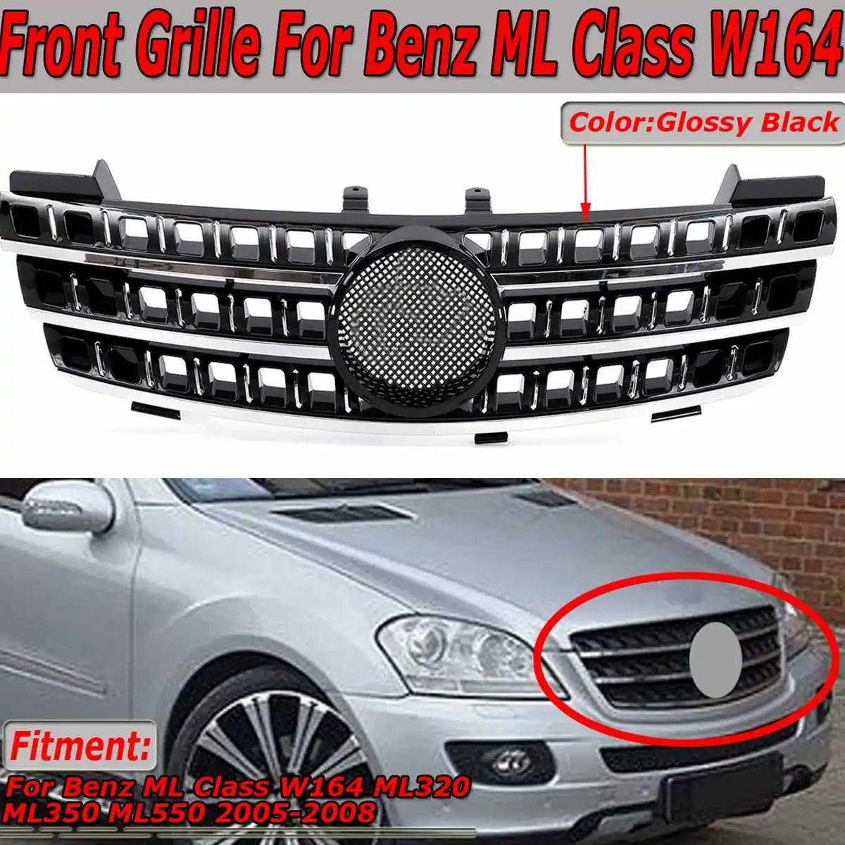 Silver/Black W164 Car Front Bumper Grille Grill For Mercedes For Benz W164 ML320 ML350 ML430 ML550 2005-2008 Racing Grills
Silver/Black W164 Car Front Bumper Grille Grill For Mercedes For Benz W164 ML320 ML350 ML430 ML550 2005-2008 Racing Grills