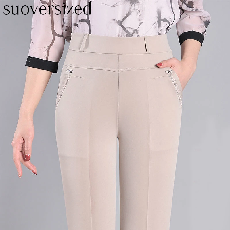 

Элегантные Капри размера плюс 90 кг, женские мягкие женские бриджи с высокой эластичной талией, прямые брюки-султанки, корейская мода