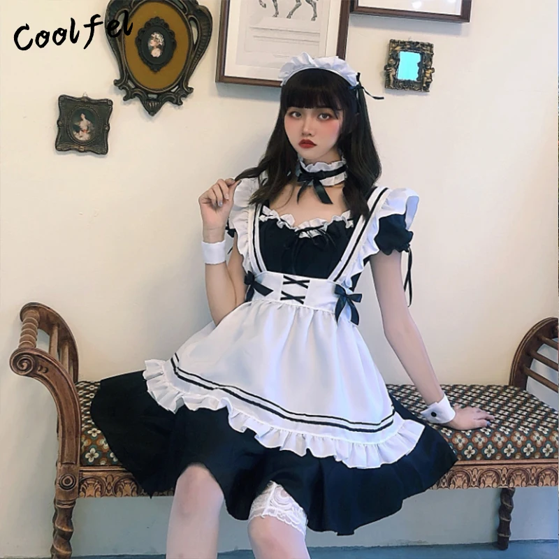 COOLFEL Japanese Style Black White Maid Dress Vintage Women Aesthetic Lace Up Apron Lolita Dresses Sexy Milkmaid Outfit 
COOLFEL Japanese Style Black White Maid Dress Vintage Women Aesthetic Lace Up Apron Lolita Dresses Sexy Milkmaid Outfit