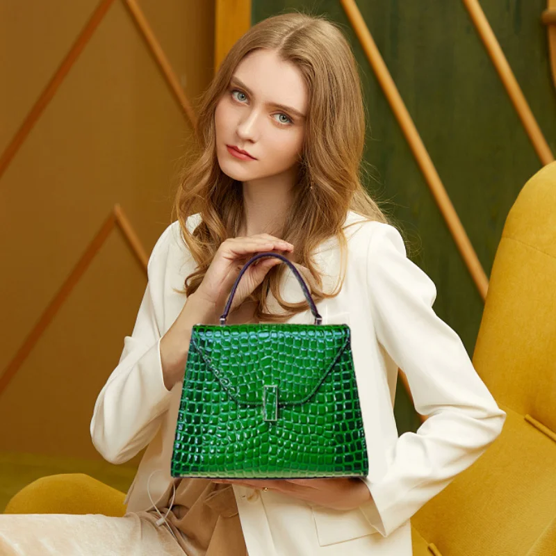 

2023Trend Women Luxury Handbags Crocodile Grain Designer Genuine Leather Shoulder Bag High Quality Platinum Retro Crossbody Bags