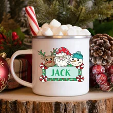 Personalized Christmas Mug Custom Name Xmas Cup Christmas Party Drink Hot Cocoa Juice Cups Handle Enamel Mugs Xmas Gift for Kids